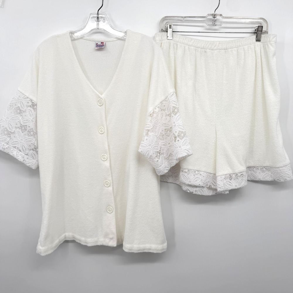 Vintage Granada Top Short Set XL Terry Cover Up Lounge Beach Cruise Resort USA